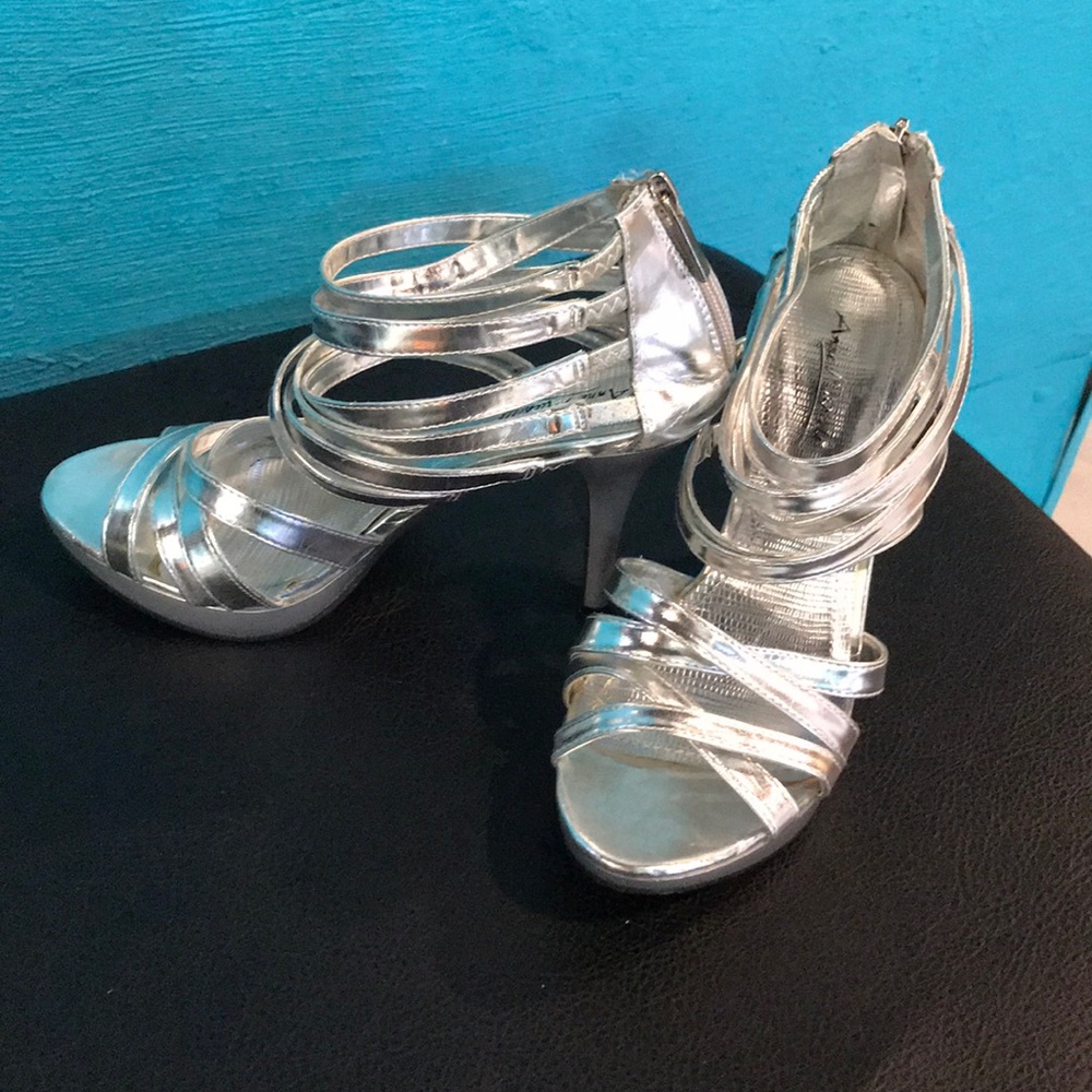 Silver metallic heels